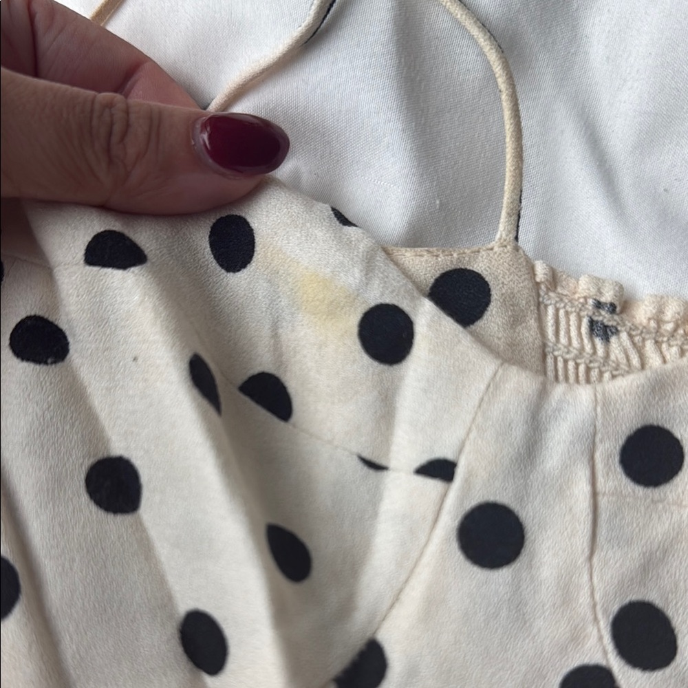 Reformation Cream white Polka Dot Mini Dress with Black Dots tie straps size 8 - Picture 3 of 4